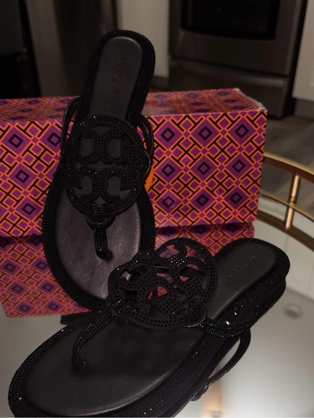 Tory Burch Black Crystal-Embellished Miller knotted pave Sandals